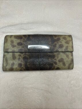 Gucci Green and Brown Leopard-Print Leather Clutch Wallet